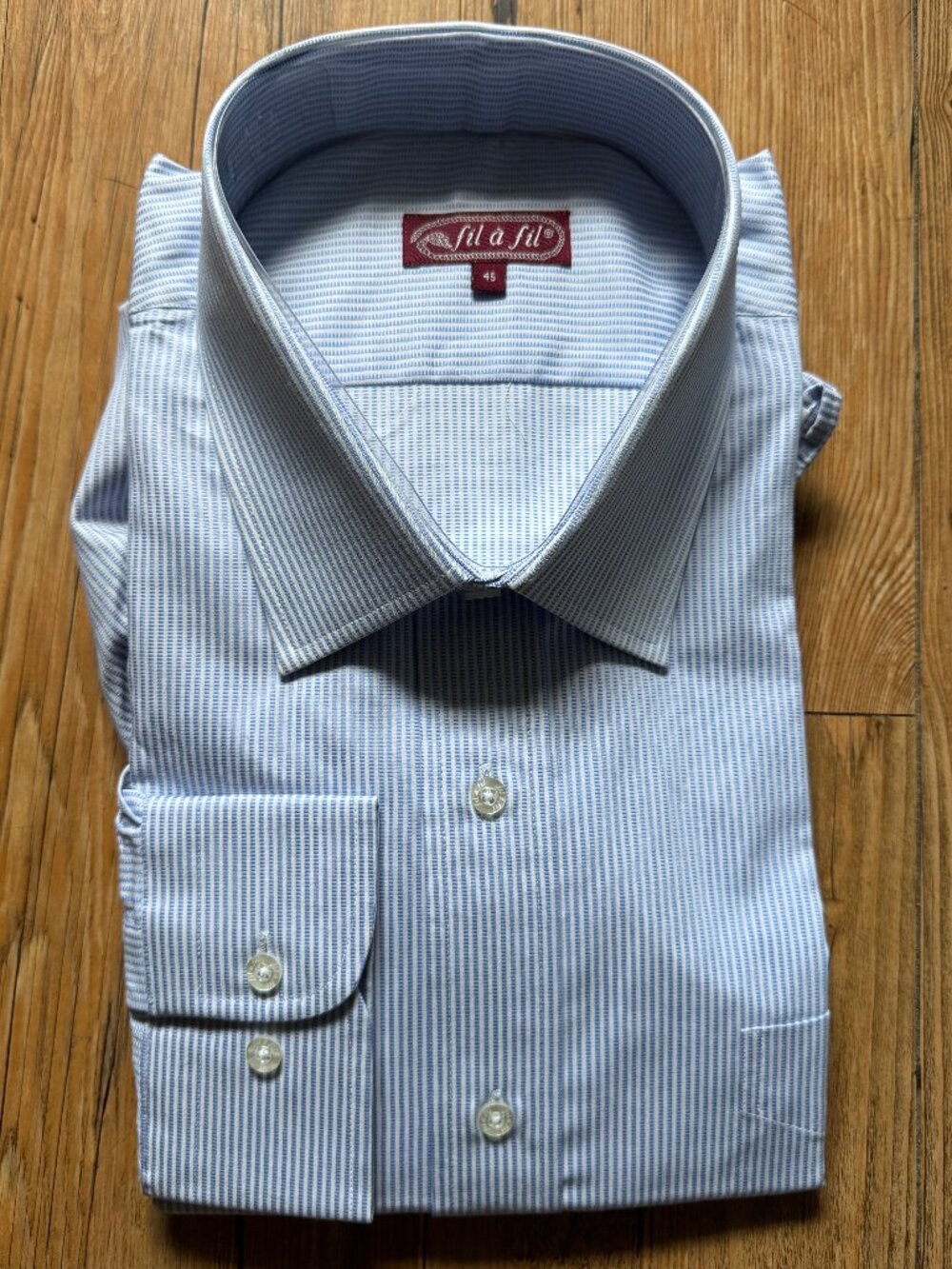 Fil à Fil Blue White Stripe Dress Shirt Mens Size 45 100% Cotton NWT Classic Fit